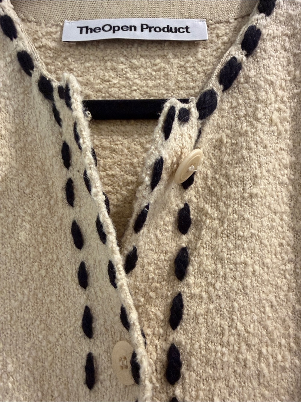 The Open Product Cream Knit Button Cardigan with Black Trim Korean sz 1. Sz xs/s - Picture 3 of 9